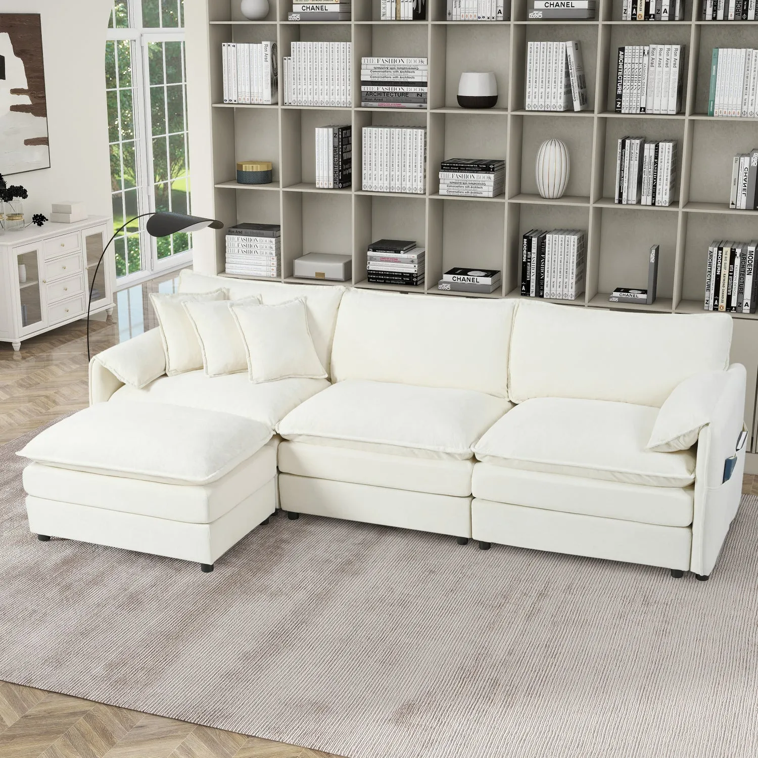 Streamdale Comfy Beige Chenille Modular Sectional Sofa with Ottoman