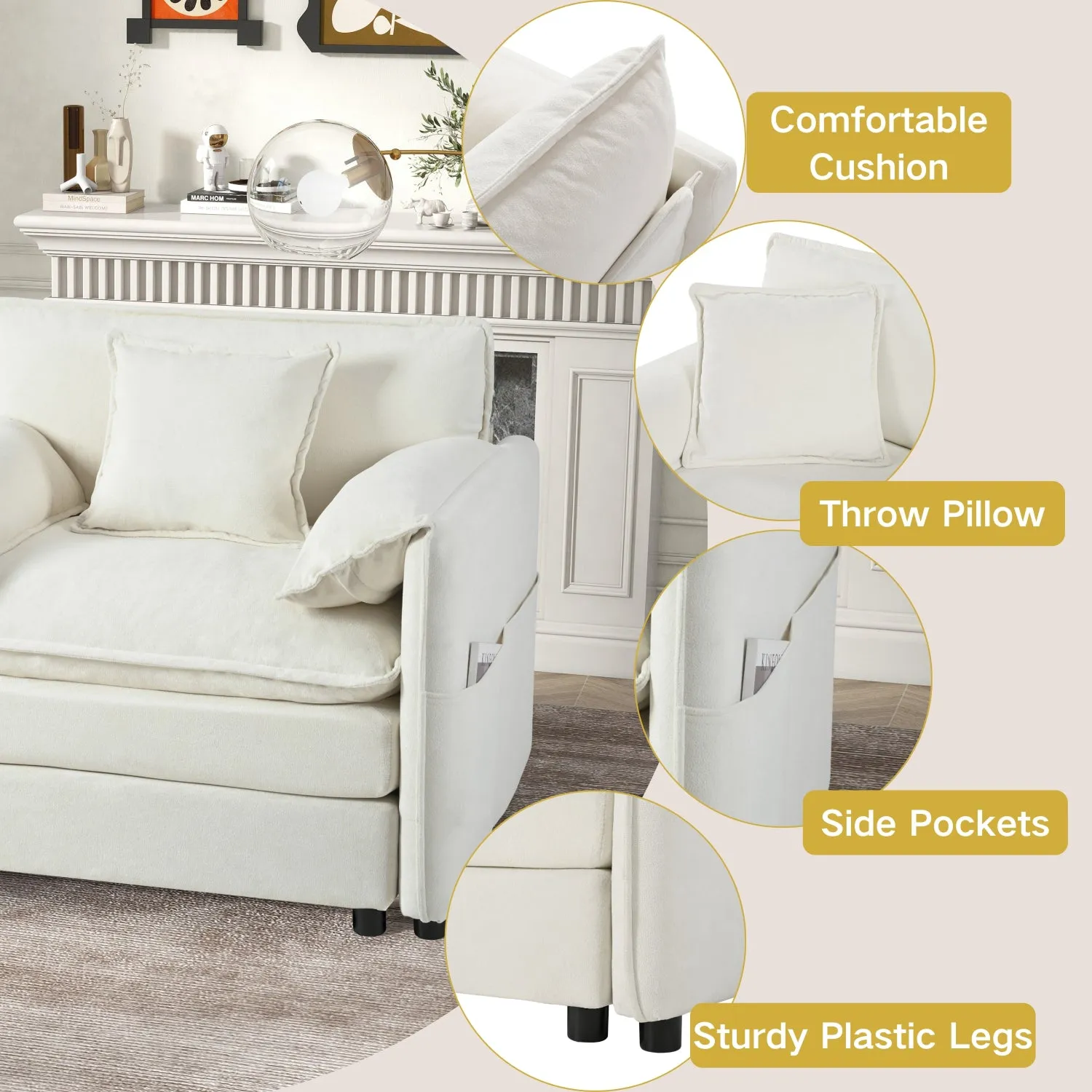 Streamdale Comfy Beige Chenille Modular Sectional Sofa with Ottoman