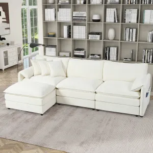 Streamdale Comfy Beige Chenille Modular Sectional Sofa with Ottoman