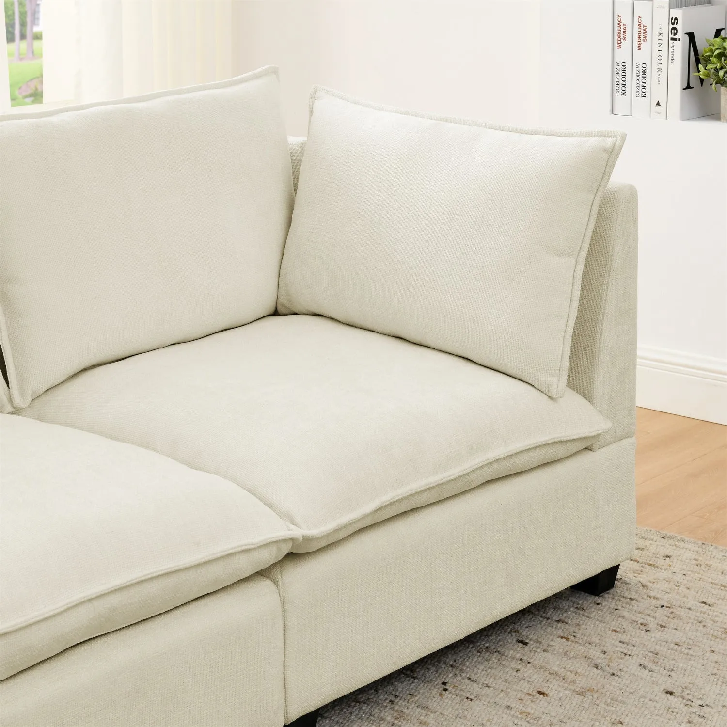 Streamdale Comfy Chenille Loveseat with 2 Ottomans (Beige White)