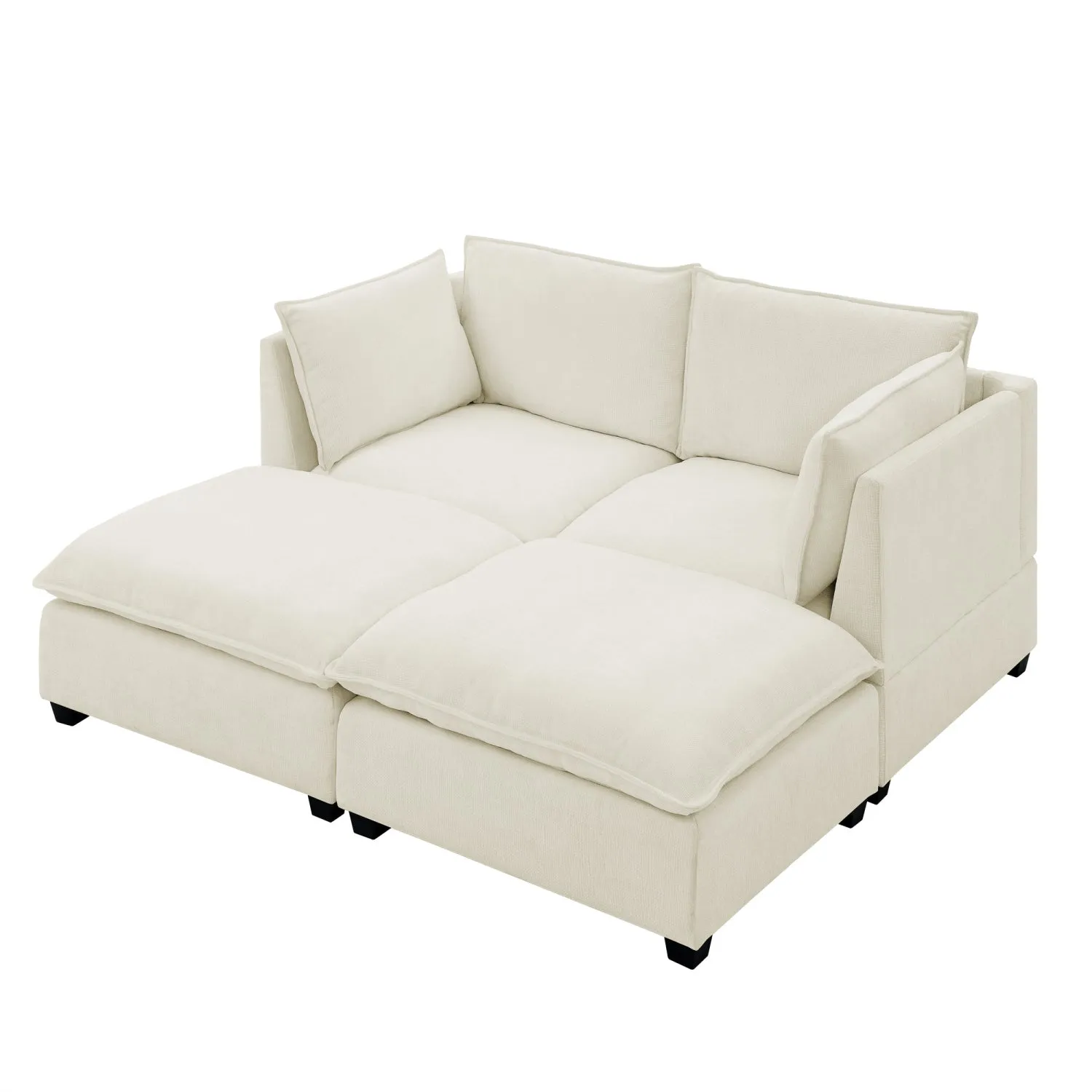 Streamdale Comfy Chenille Loveseat with 2 Ottomans (Beige White)