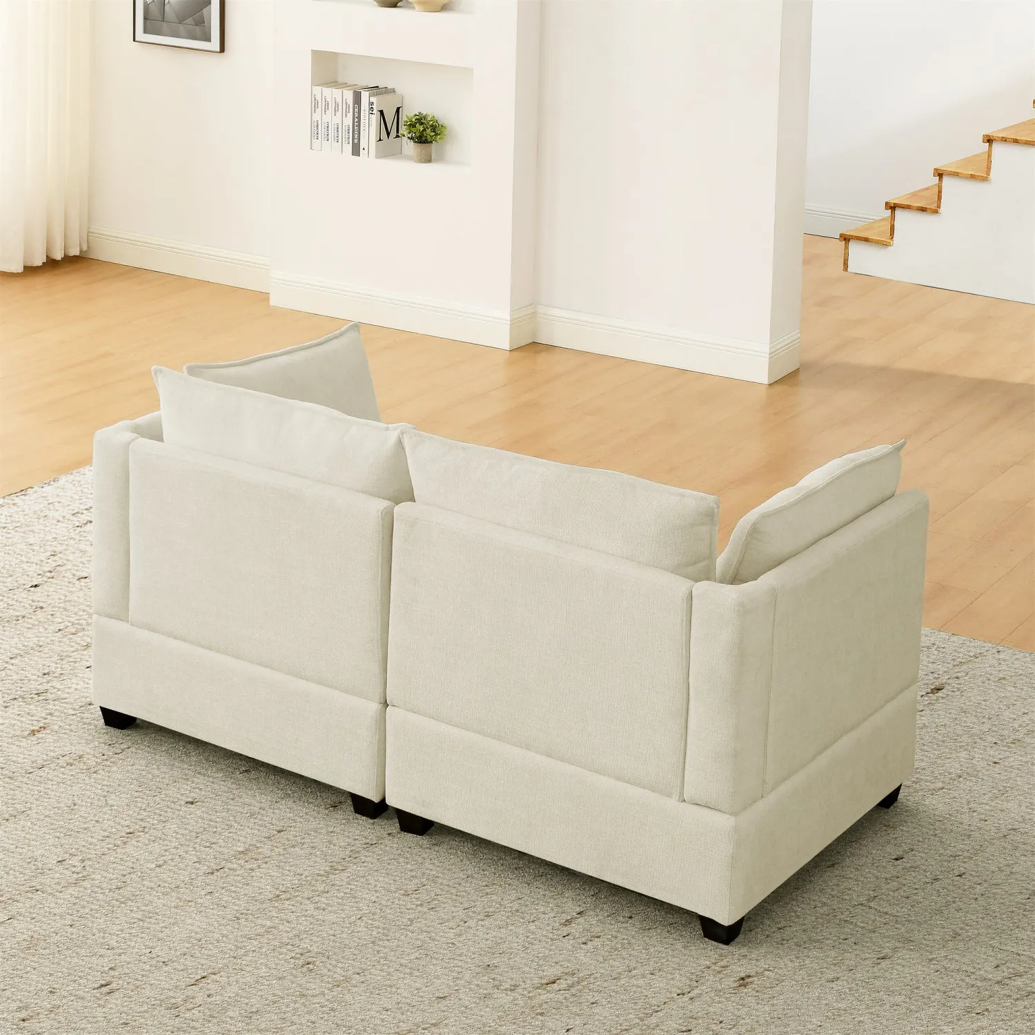 Streamdale Comfy Chenille Loveseat with 2 Ottomans (Beige White)