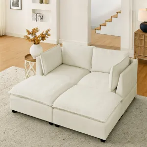 Streamdale Comfy Chenille Loveseat with 2 Ottomans (Beige White)