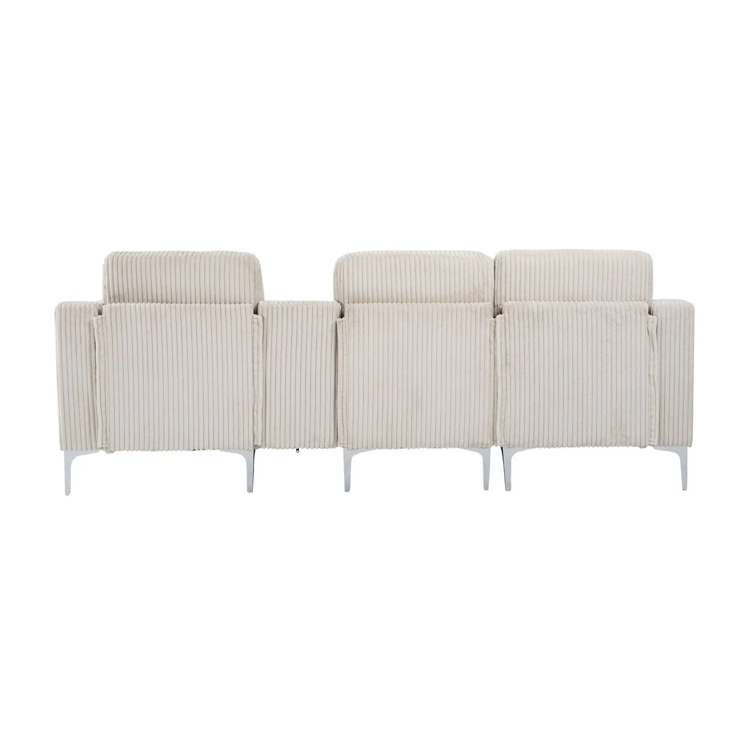 Streamdale Convertible Sectional Corduroy Sofa with Cupholders, USB,Three-seater,Beige