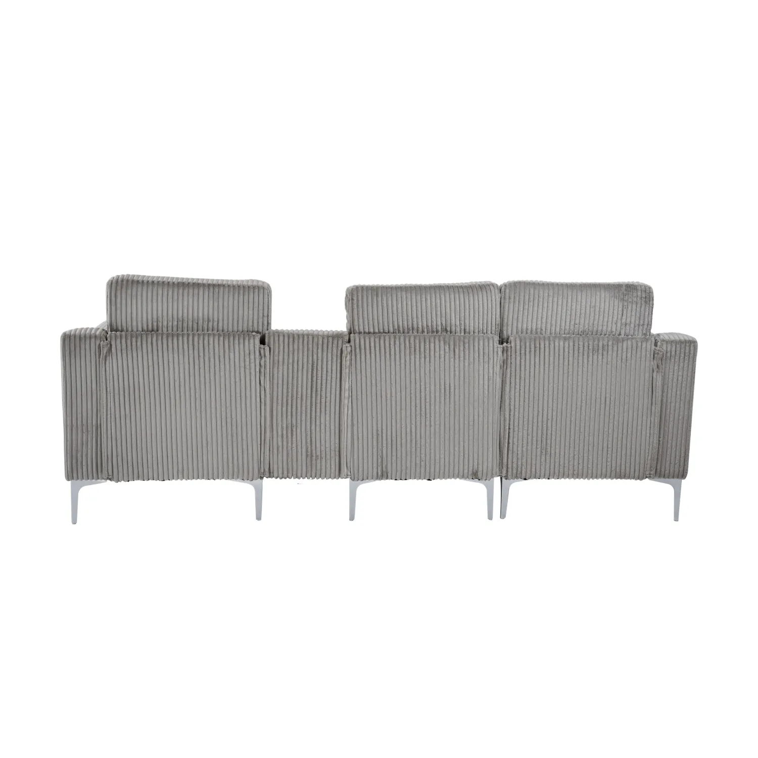 Streamdale Convertible Sectional Corduroy Sofa with Cupholders, USB,Three-seater,Gray