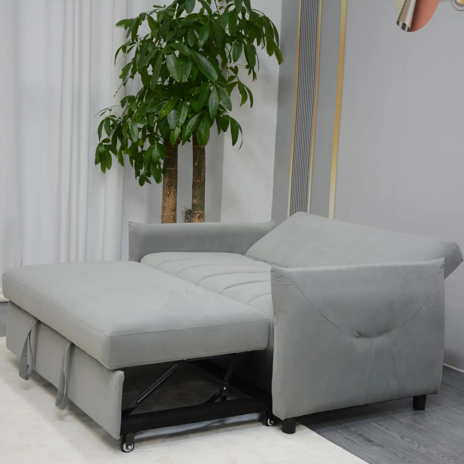 Streamdale Convertible Velvet Sleeper Sofa Bed, Light Gray