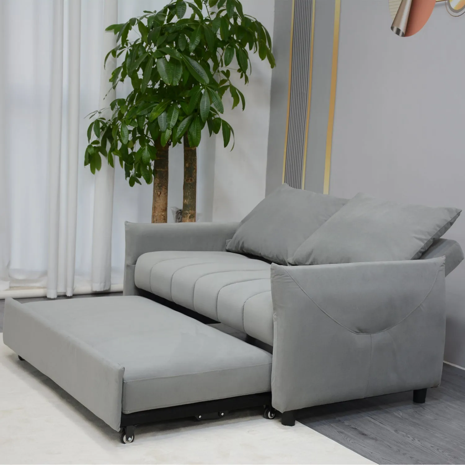 Streamdale Convertible Velvet Sleeper Sofa Bed, Light Gray