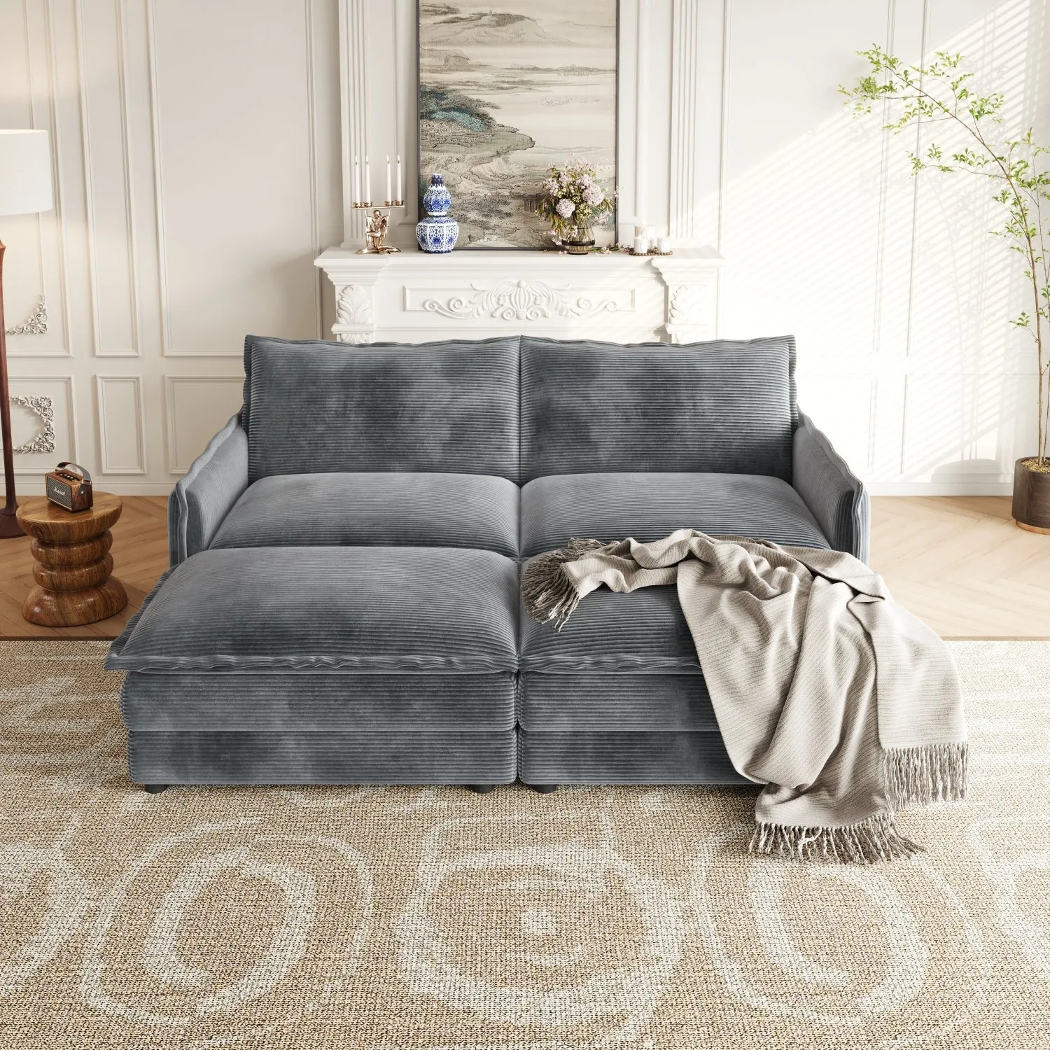 Streamdale Corduroy 2-Seater Sofa with Footrests & Cushions