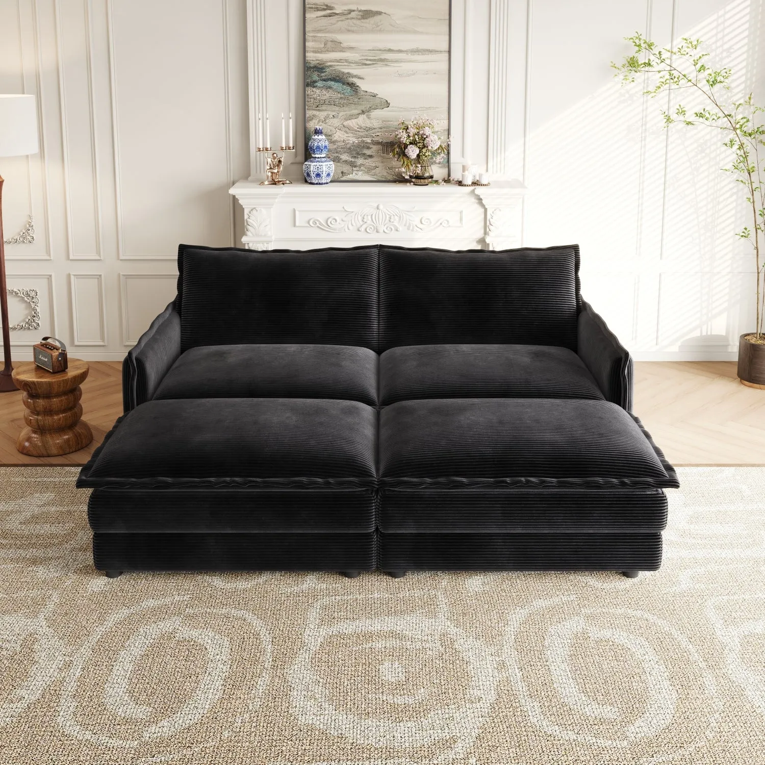Streamdale Corduroy 2-Seater Sofa with Footrests & Cushions