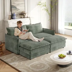 Streamdale Corduroy 2-Seater Sofa with Footrests & Cushions