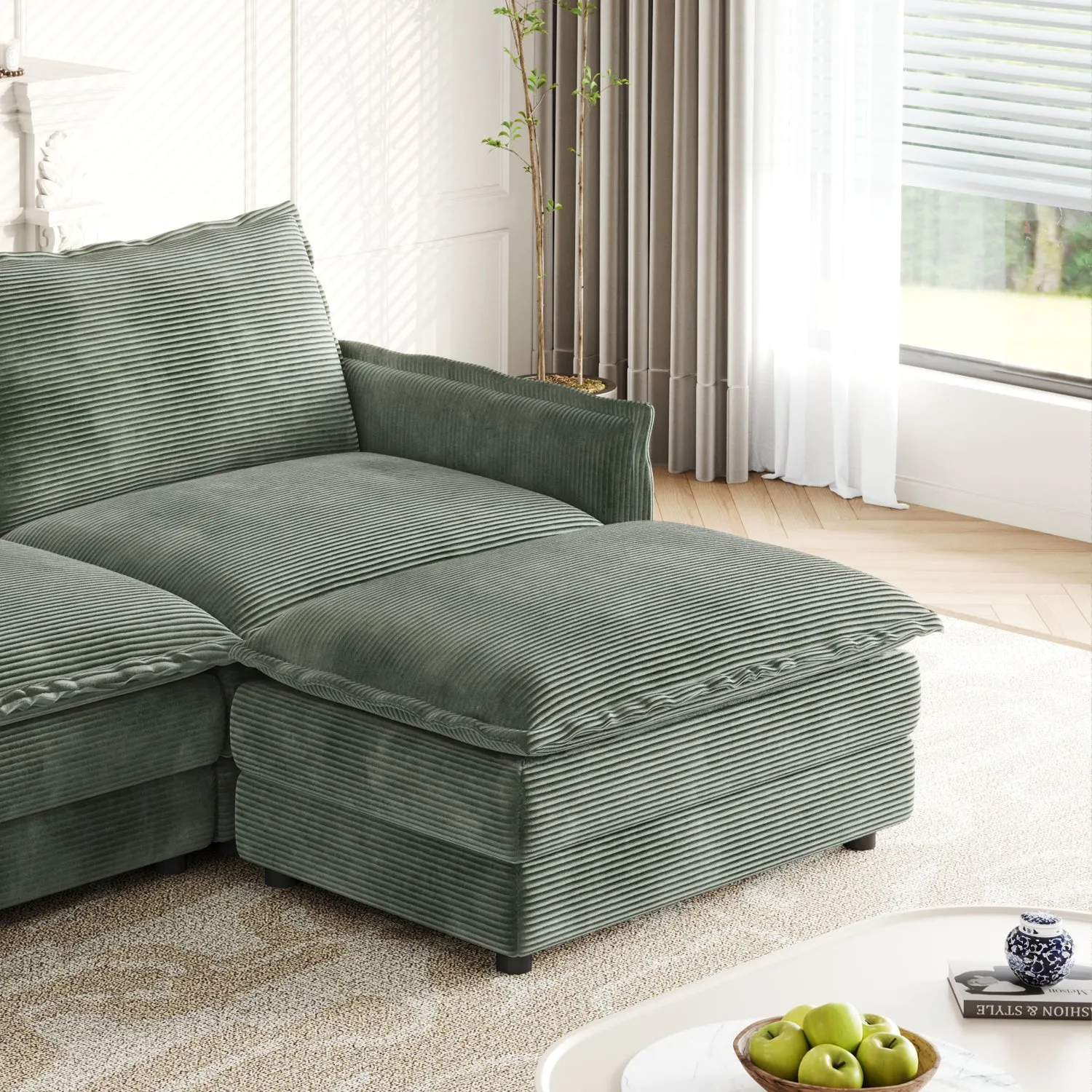Streamdale Corduroy 2-Seater Sofa with Footrests & Cushions