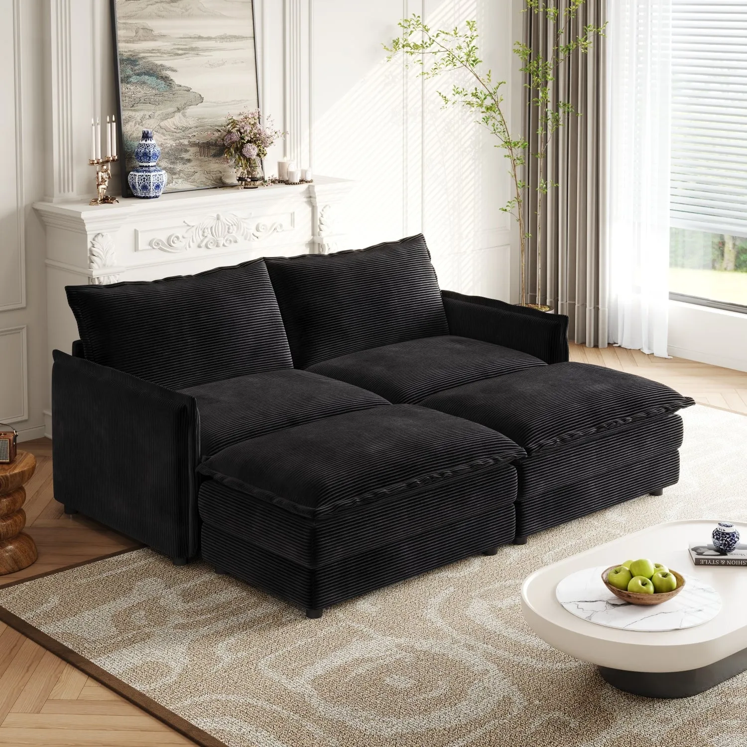 Streamdale Corduroy 2-Seater Sofa with Footrests & Cushions