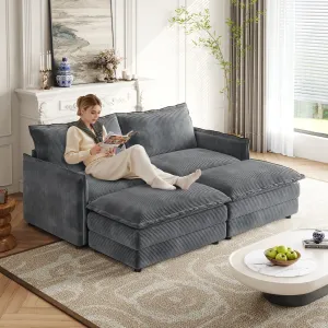 Streamdale Corduroy 2-Seater Sofa with Footrests & Cushions