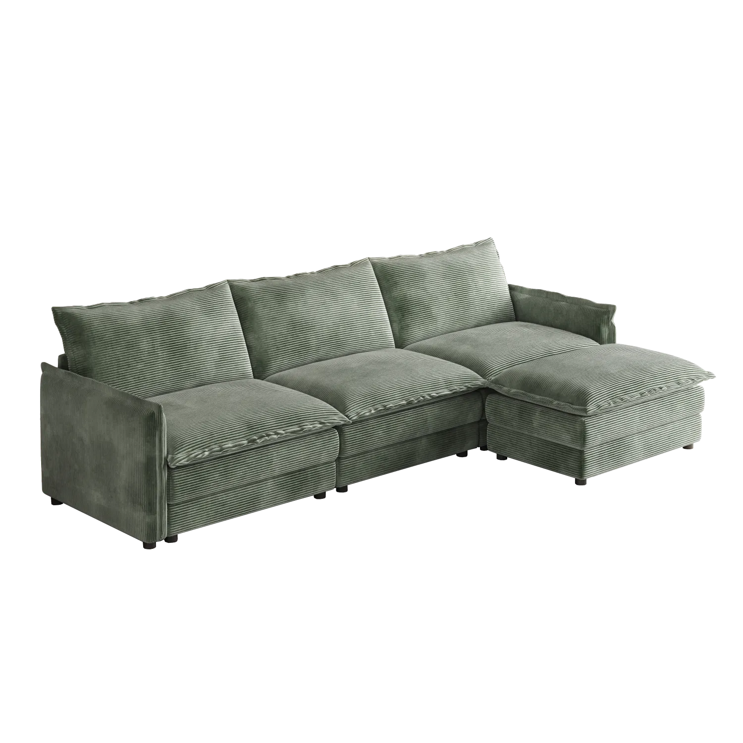 Streamdale Corduroy 3-Seater Cloud Couch with Footrest & Cushions