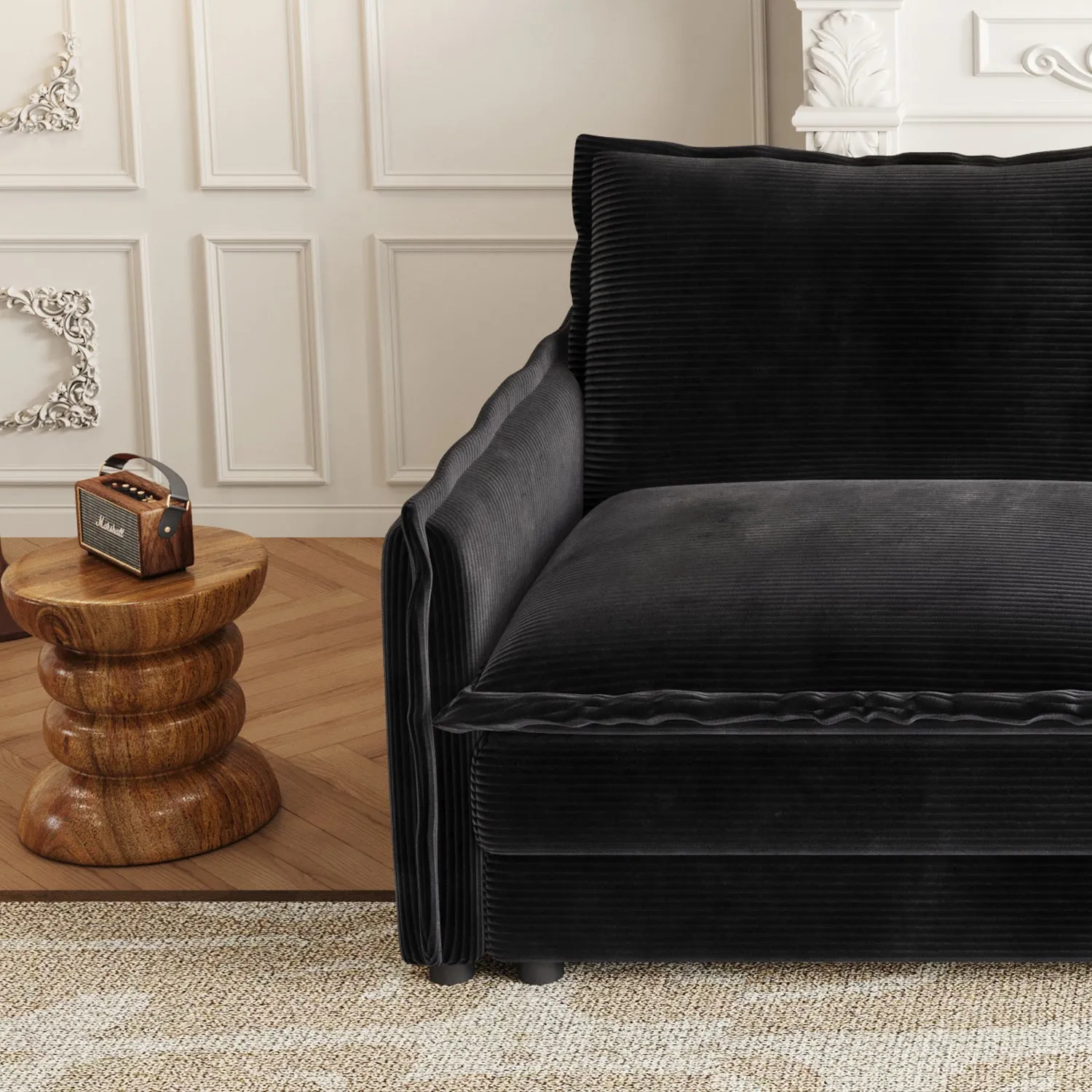 Streamdale Corduroy 3-Seater Cloud Couch with Footrest & Cushions