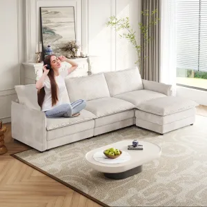 Streamdale Corduroy 3-Seater Cloud Couch with Footrest & Cushions
