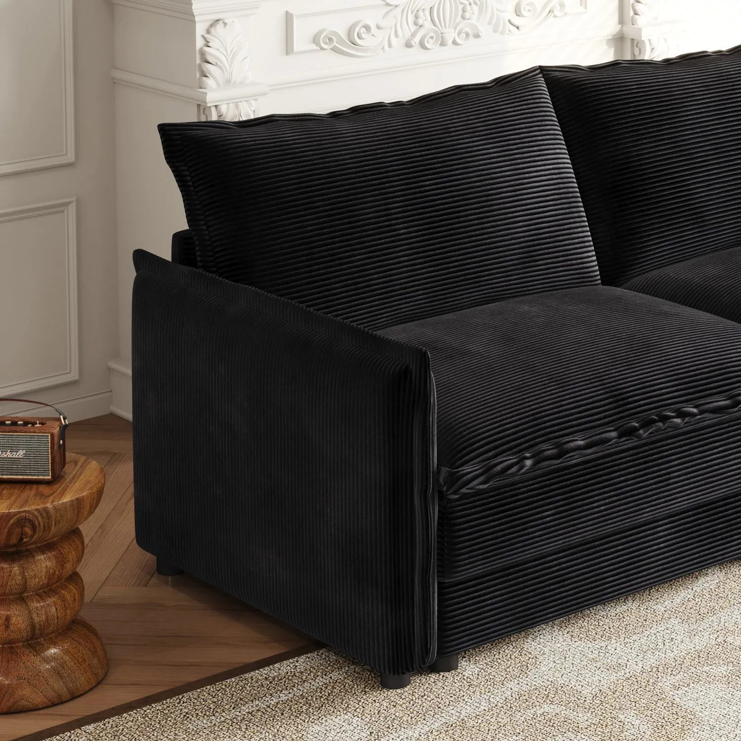 Streamdale Corduroy 3-Seater Cloud Couch with Footrest & Cushions