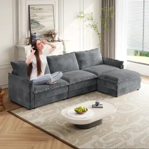 Streamdale Corduroy 3-Seater Cloud Couch with Footrest & Cushions