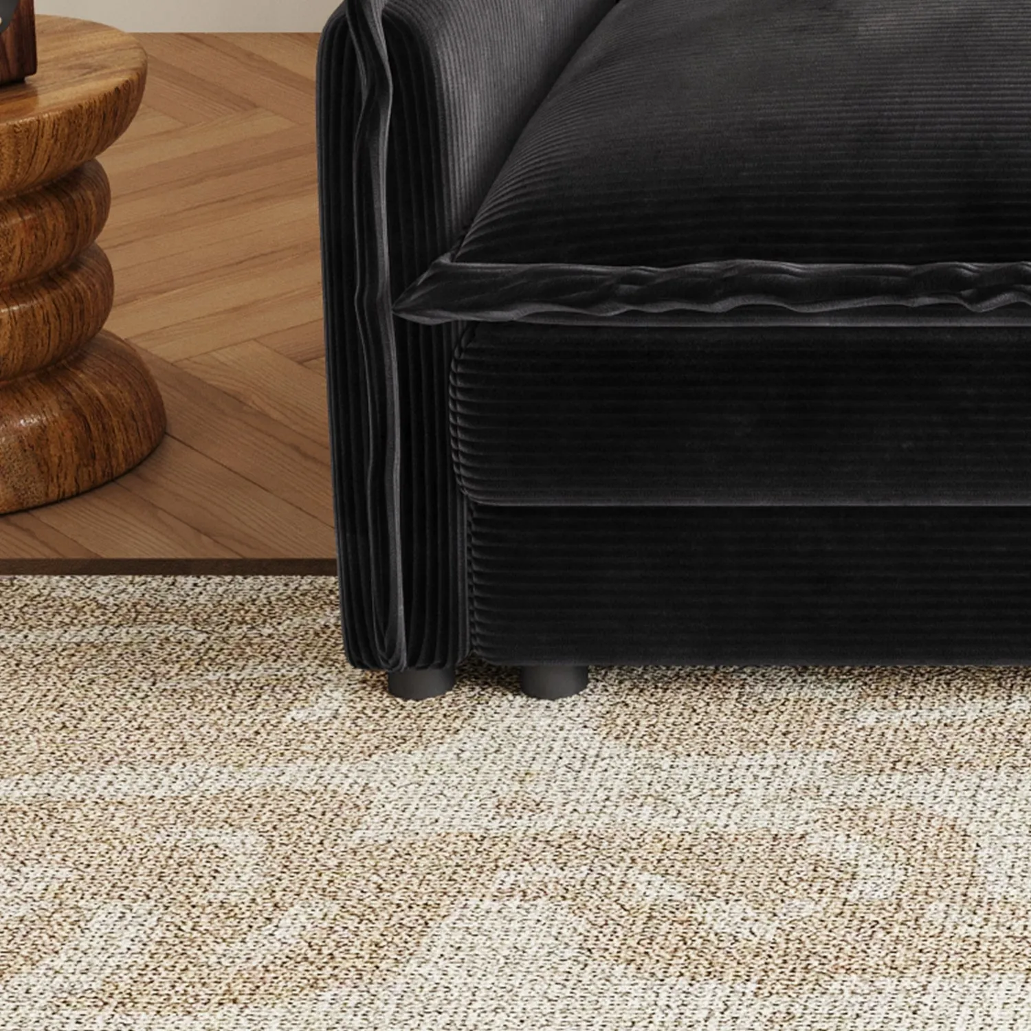 Streamdale Corduroy 3-Seater Cloud Couch with Footrest & Cushions