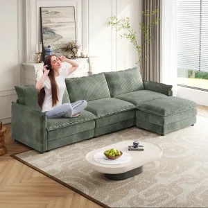 Streamdale Corduroy 3-Seater Cloud Couch with Footrest & Cushions