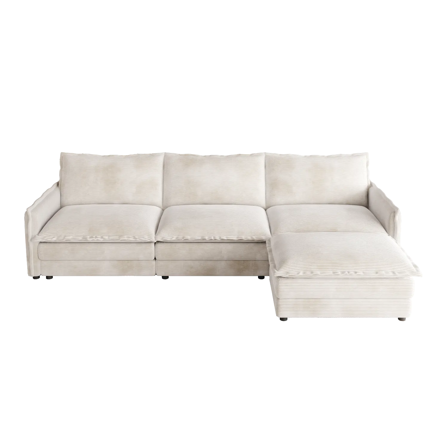 Streamdale Corduroy 3-Seater Cloud Couch with Footrest & Cushions