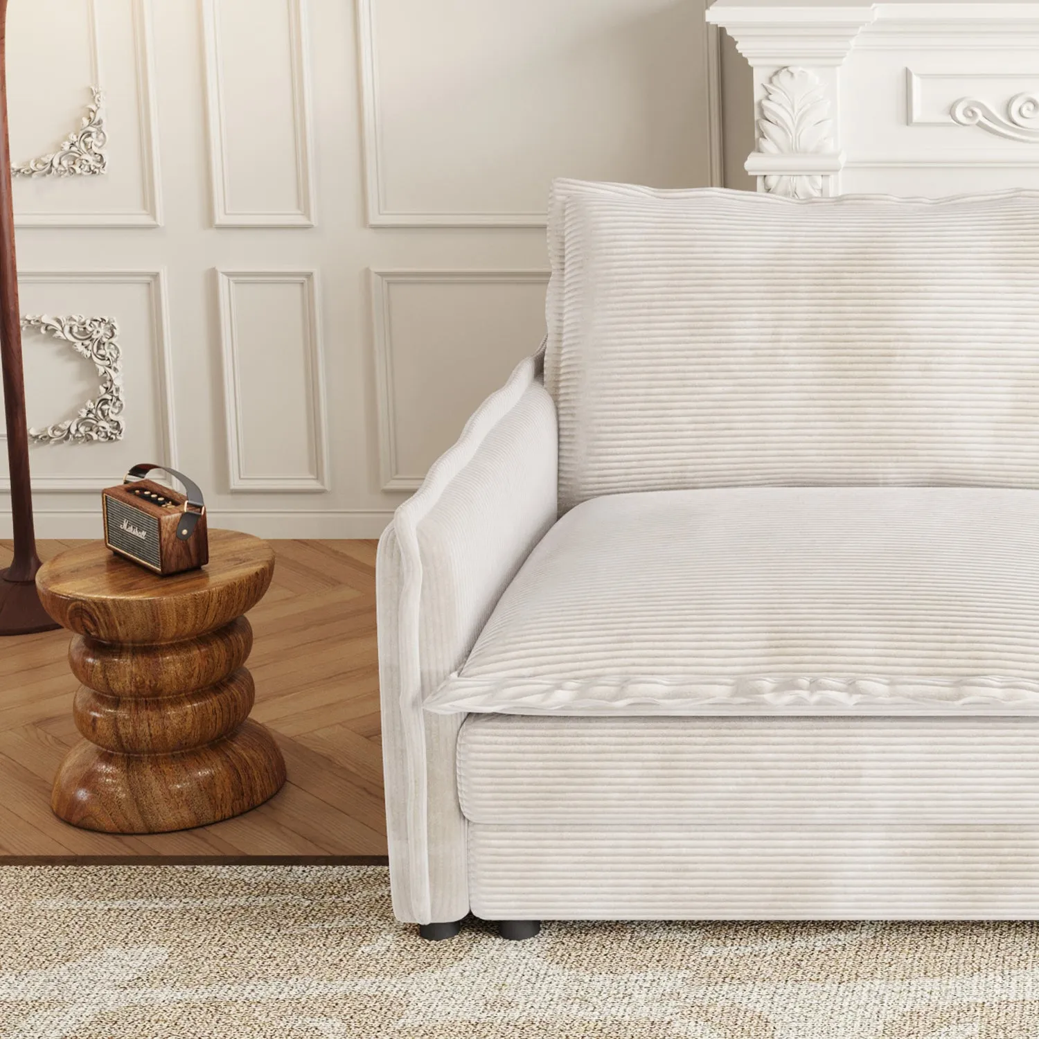 Streamdale Corduroy 3-Seater Cloud Couch with Footrests & Cushions