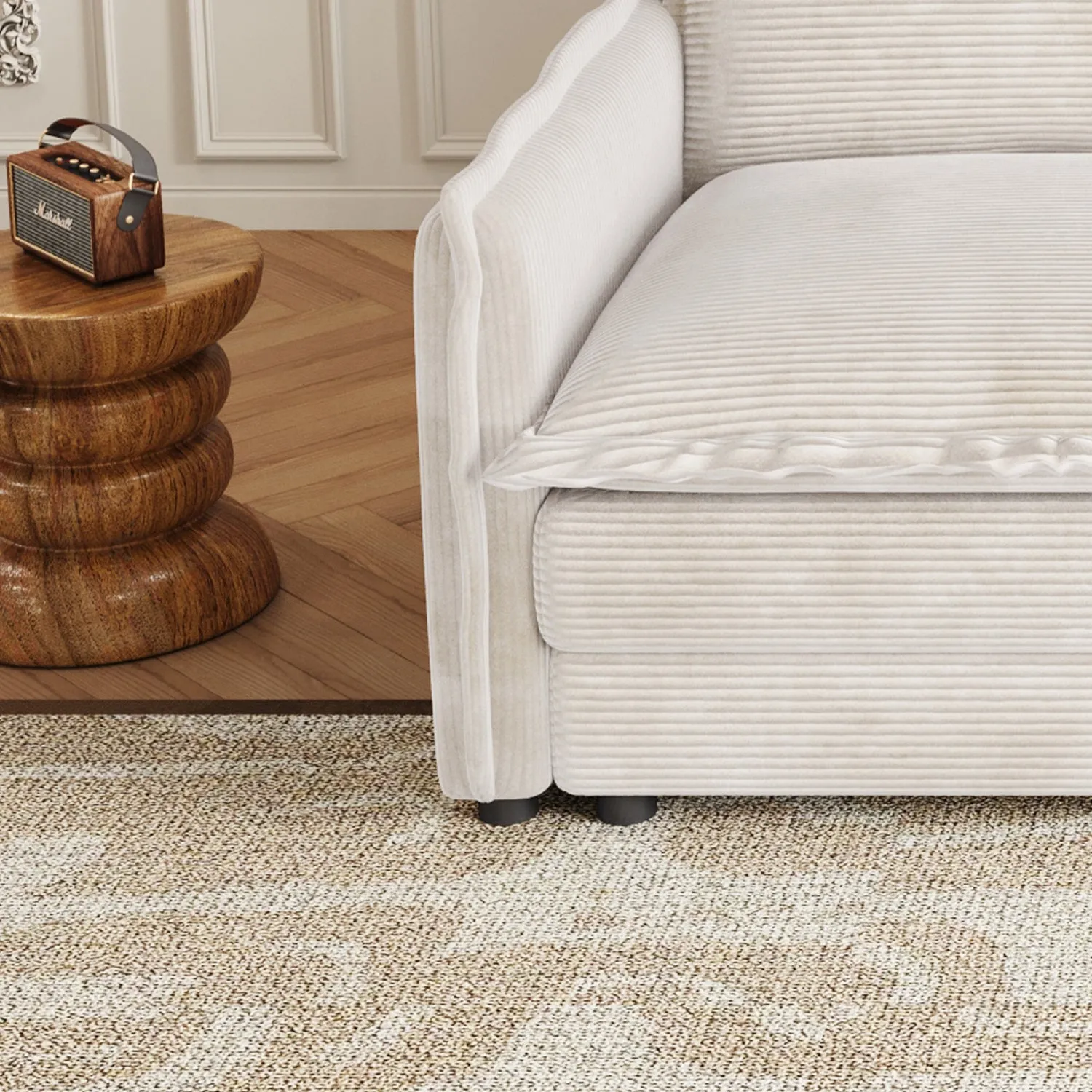 Streamdale Corduroy 3-Seater Cloud Couch with Footrests & Cushions