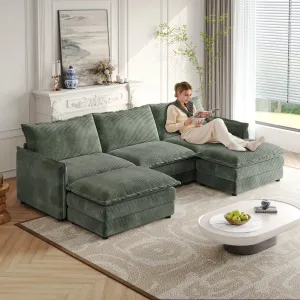 Streamdale Corduroy 3-Seater Cloud Couch with Footrests & Cushions