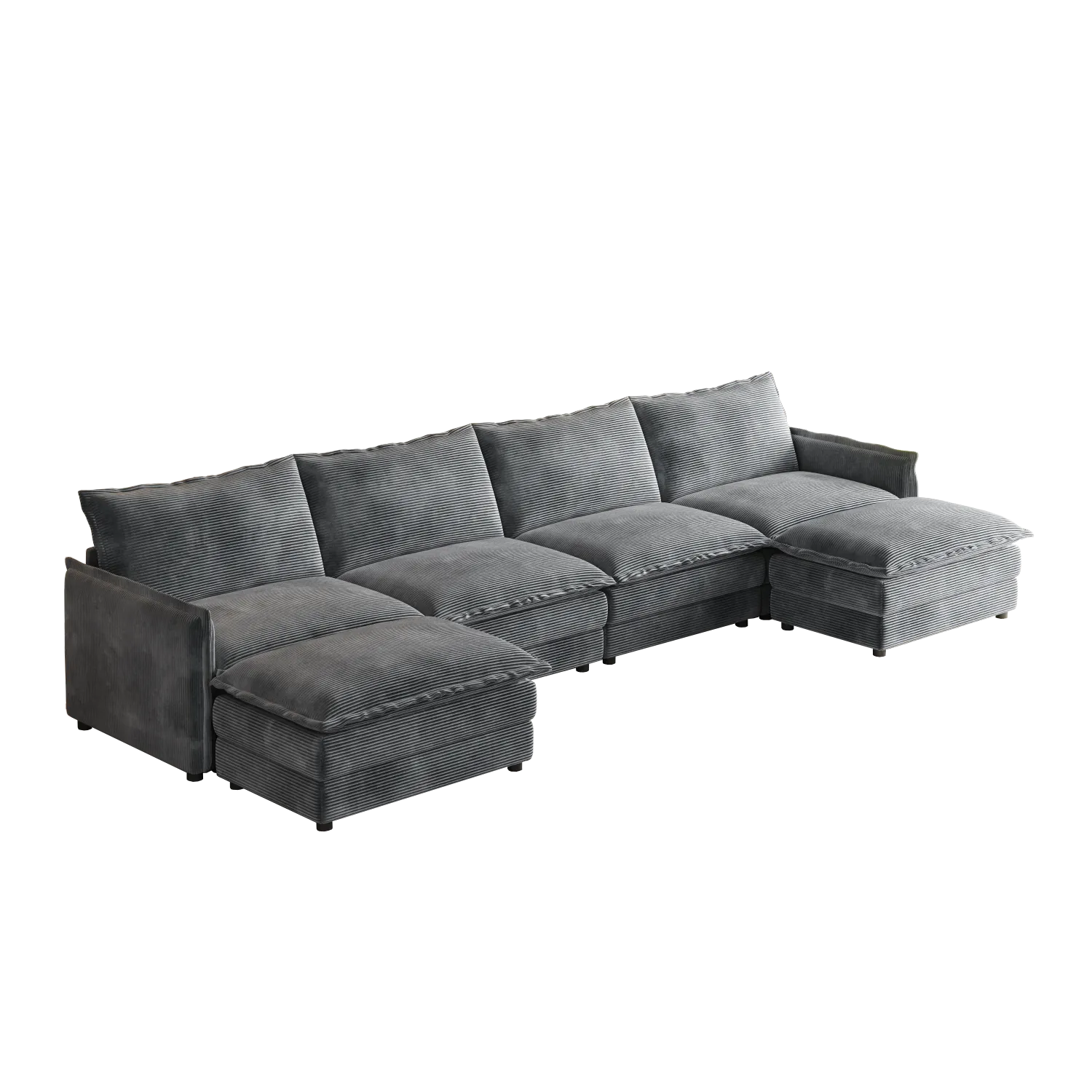 Streamdale Corduroy 4-Seater Cloud Couch with Footrests & Cushions