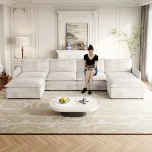 Streamdale Corduroy 4-Seater Cloud Couch with Footrests & Cushions