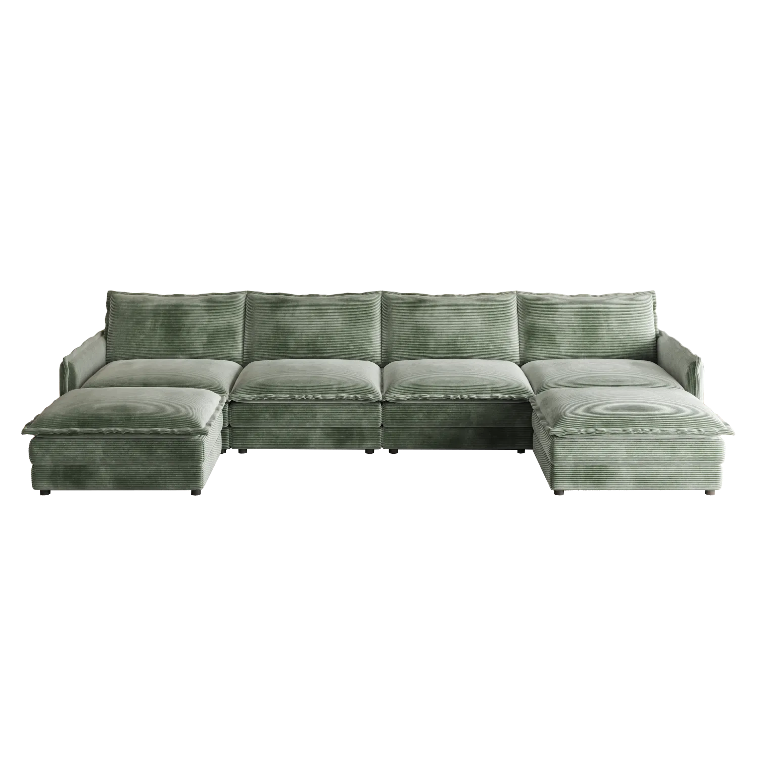 Streamdale Corduroy 4-Seater Cloud Couch with Footrests & Cushions