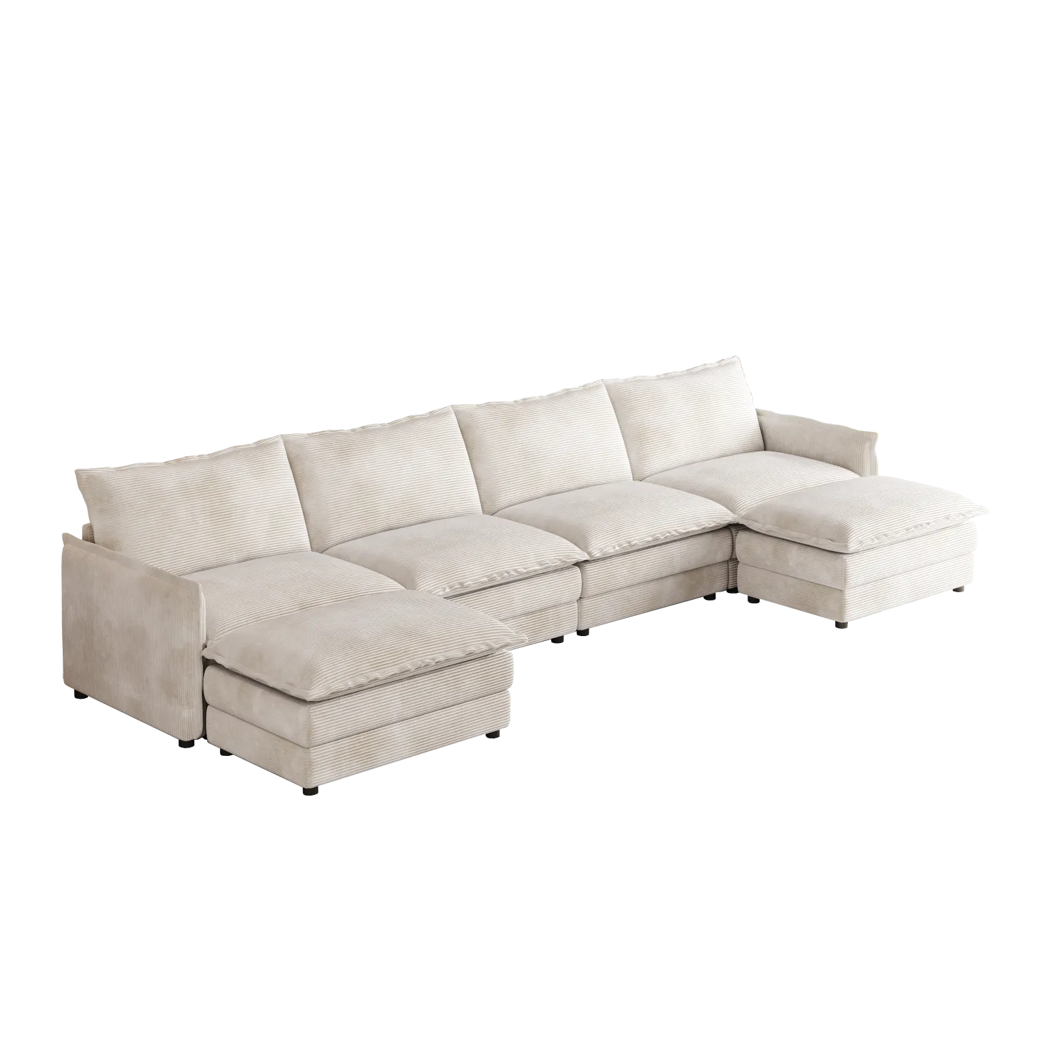 Streamdale Corduroy 4-Seater Cloud Couch with Footrests & Cushions