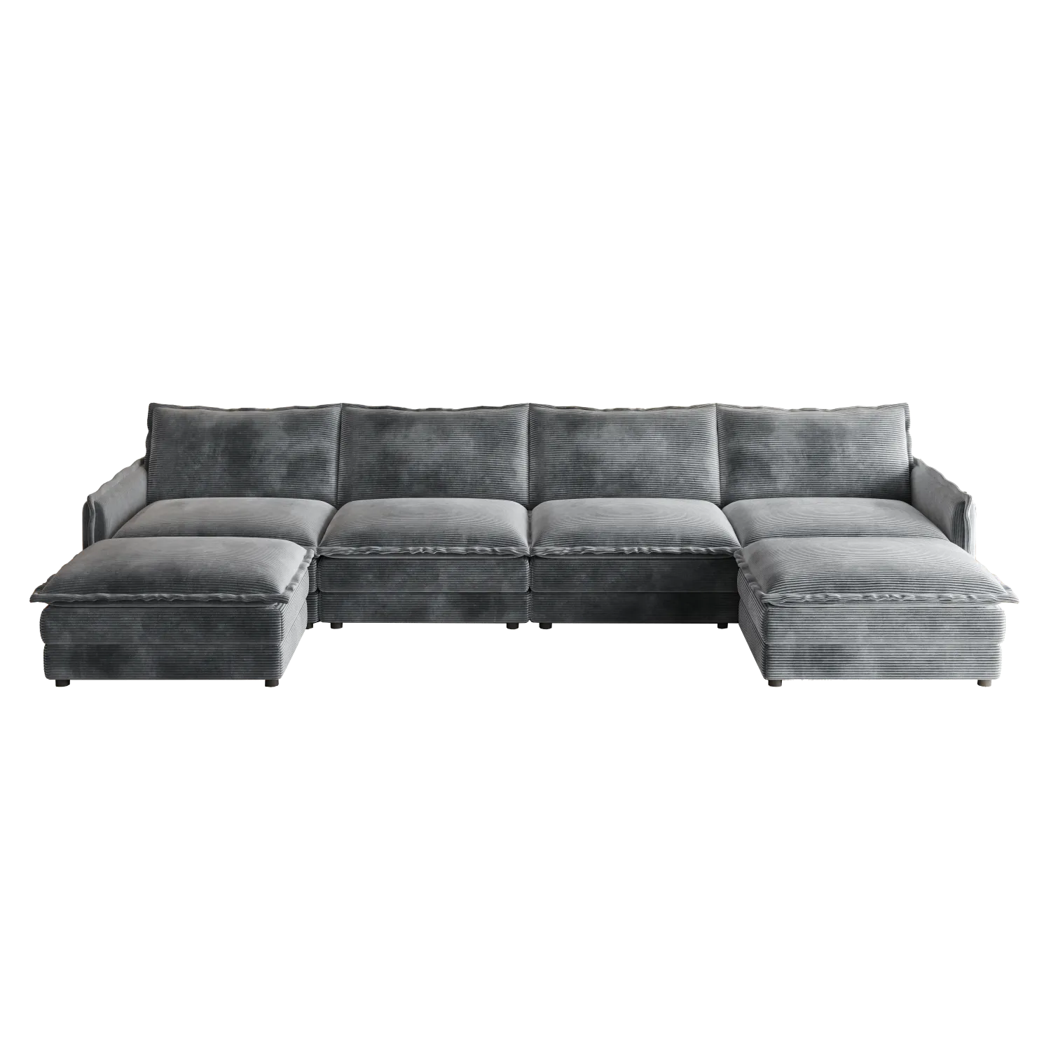 Streamdale Corduroy 4-Seater Cloud Couch with Footrests & Cushions