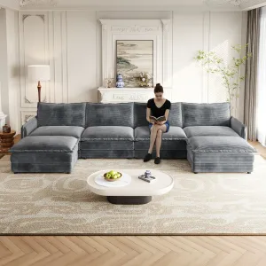 Streamdale Corduroy 4-Seater Cloud Couch with Footrests & Cushions
