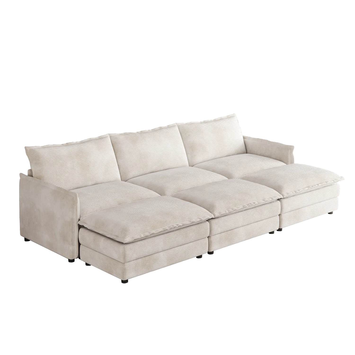Streamdale Corduroy Cloud Sofa with Footrests & Cushions