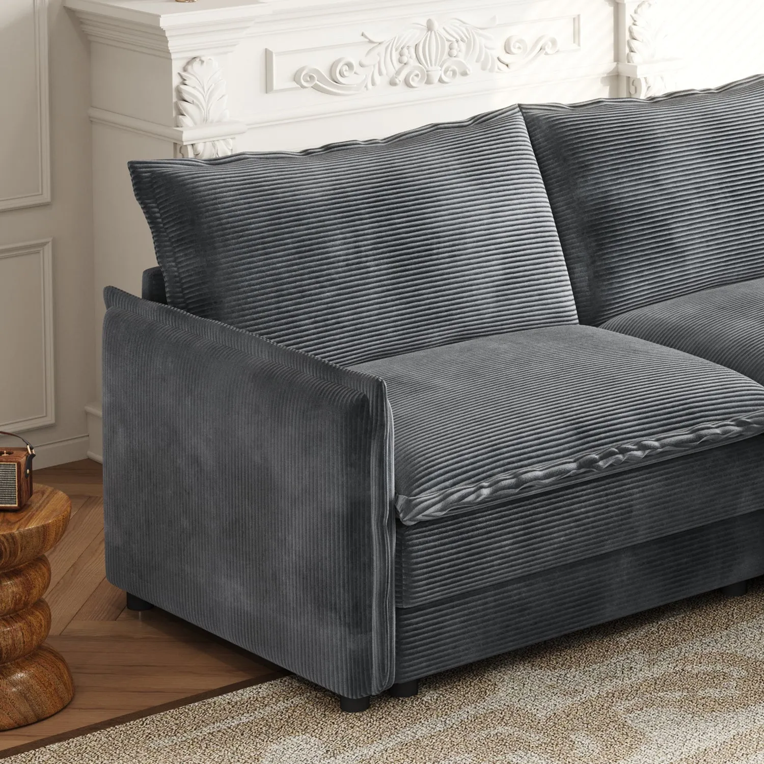 Streamdale Corduroy Cloud Sofa with Footrests & Cushions