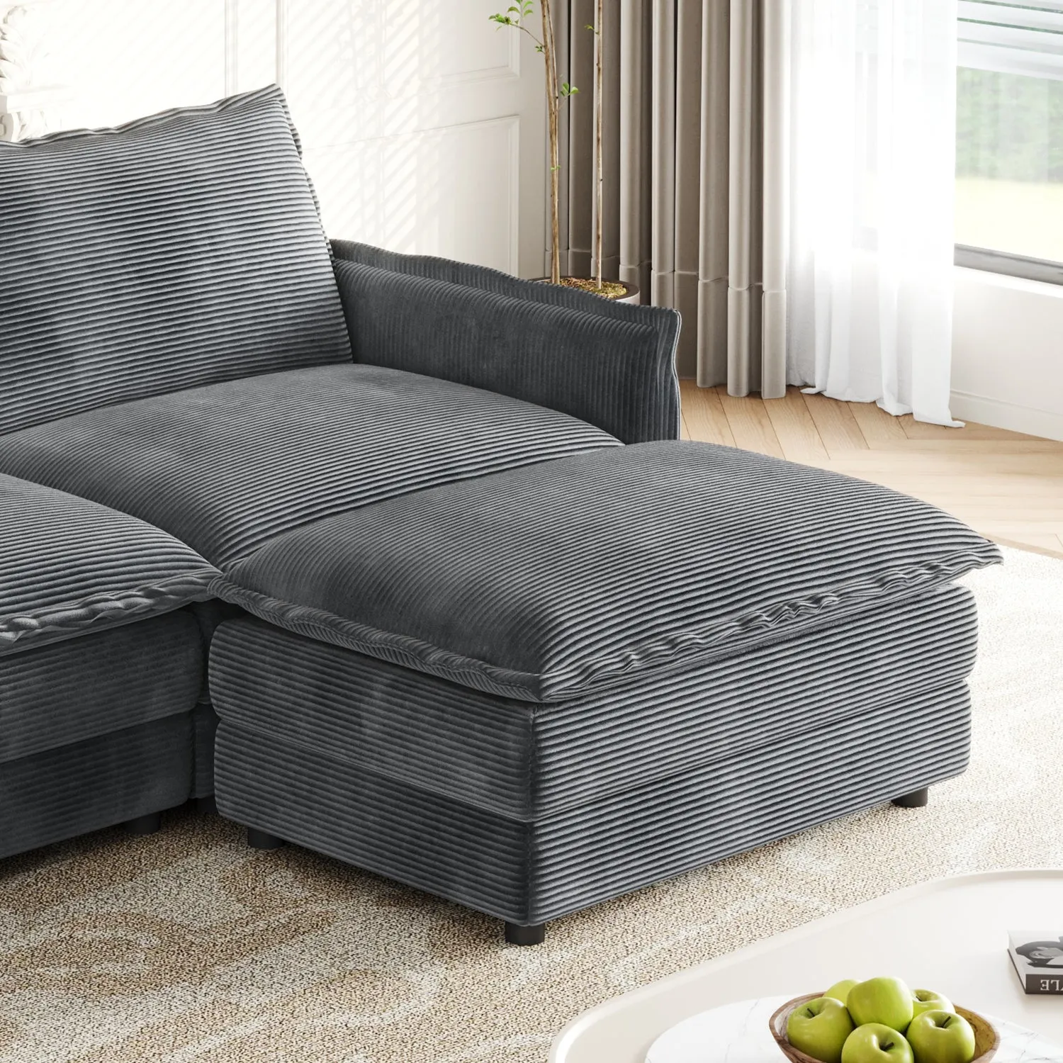 Streamdale Corduroy Cloud Sofa with Footrests & Cushions