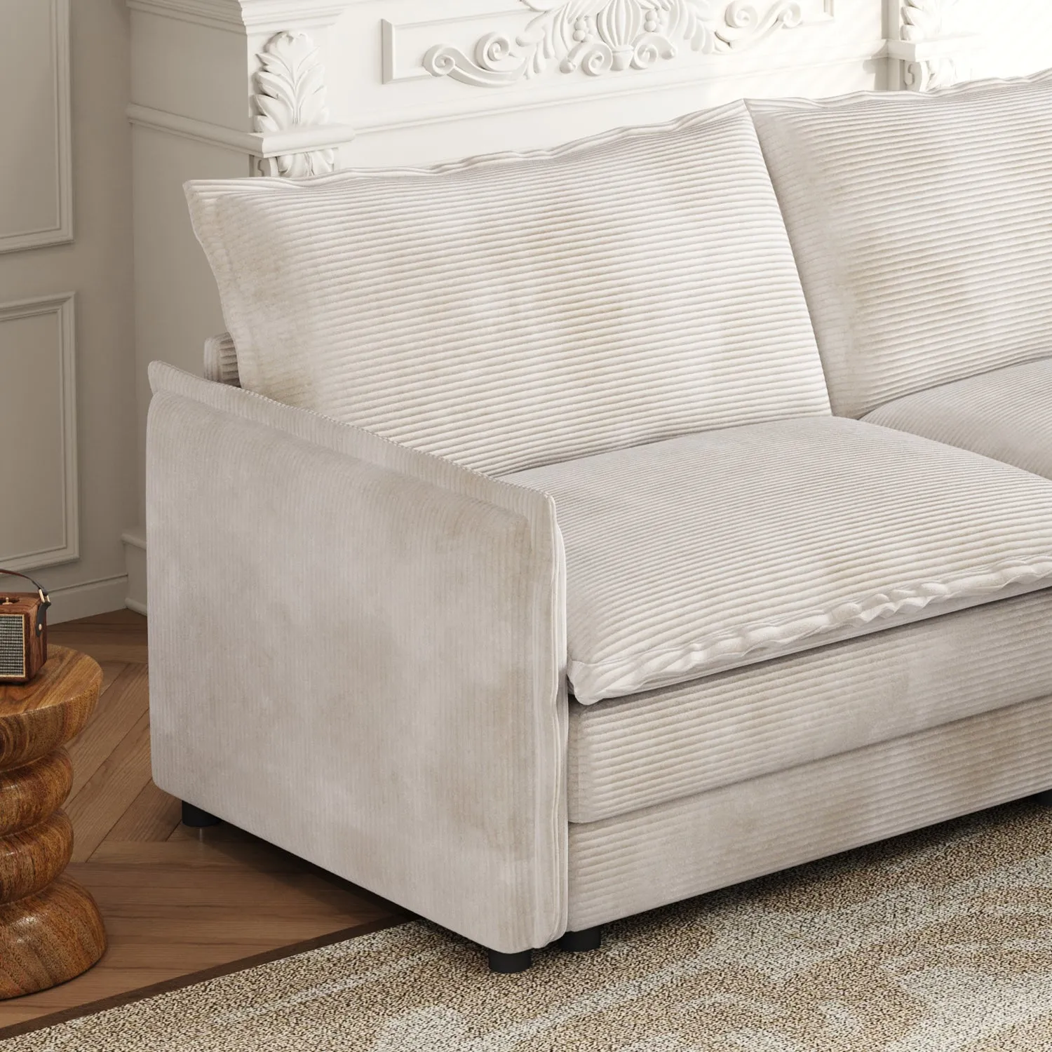Streamdale Corduroy Cloud Sofa with Footrests & Cushions