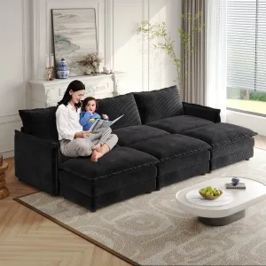 Streamdale Corduroy Cloud Sofa with Footrests & Cushions