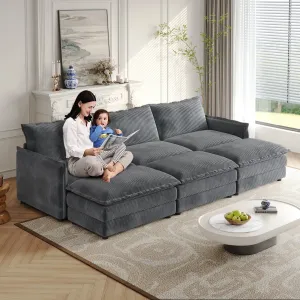 Streamdale Corduroy Cloud Sofa with Footrests & Cushions