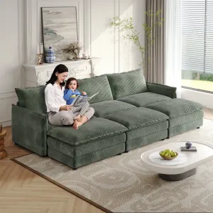 Streamdale Corduroy Cloud Sofa with Footrests & Cushions