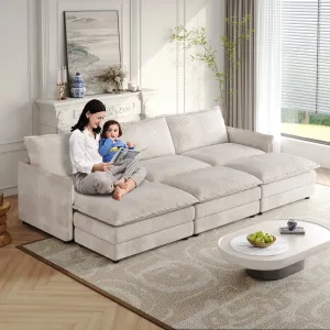 Streamdale Corduroy Cloud Sofa with Footrests & Cushions
