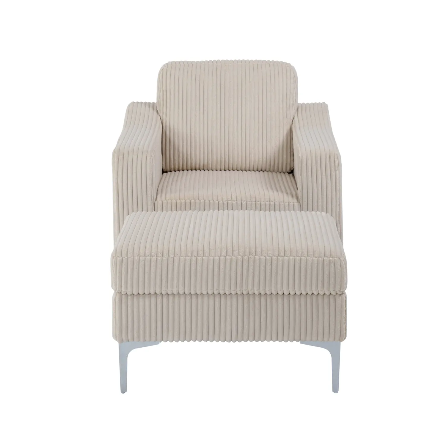 Streamdale Corduroy Convertible Sectional Sofa with Ottoman - Beige