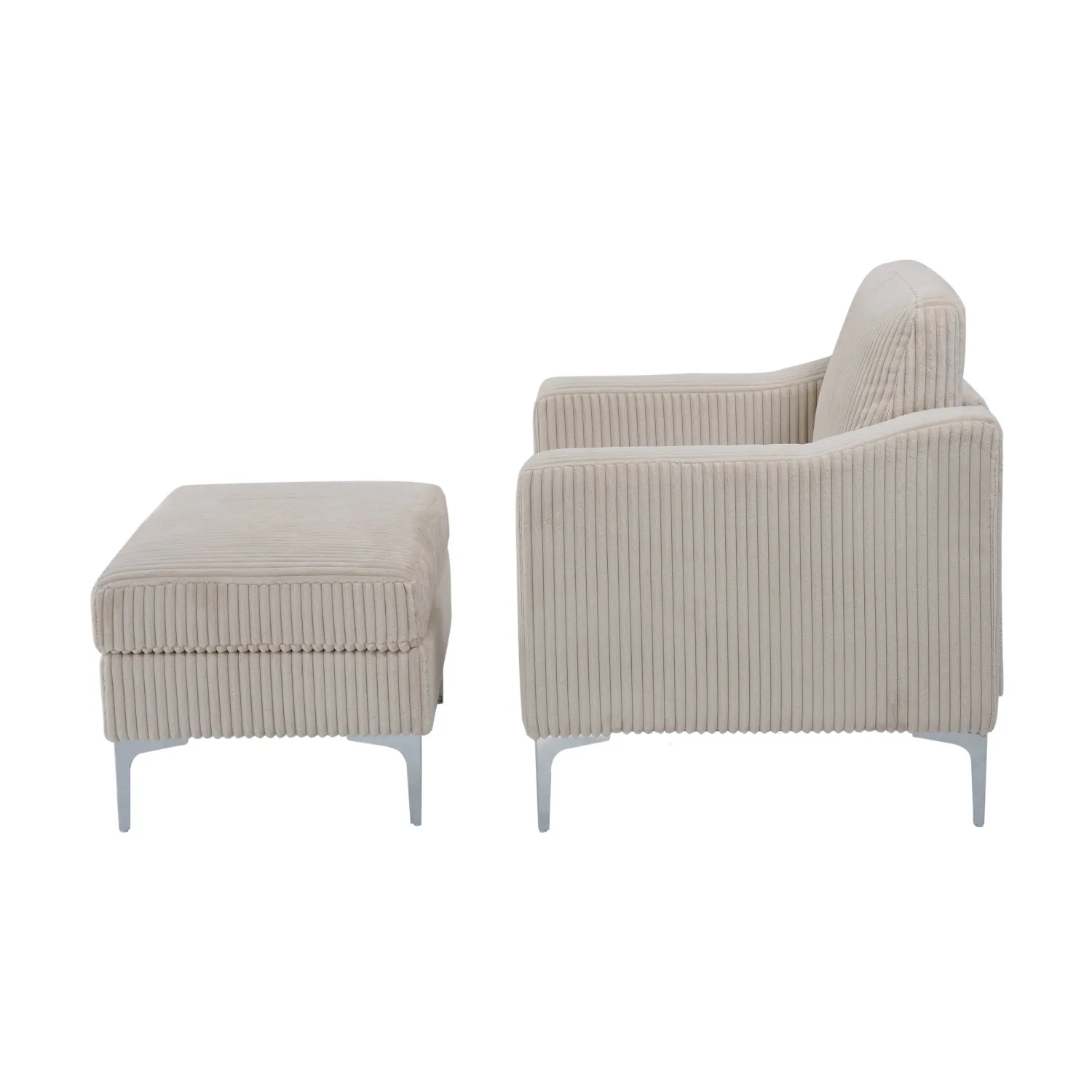 Streamdale Corduroy Convertible Sectional Sofa with Ottoman - Beige