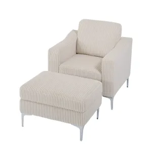 Streamdale Corduroy Convertible Sectional Sofa with Ottoman - Beige