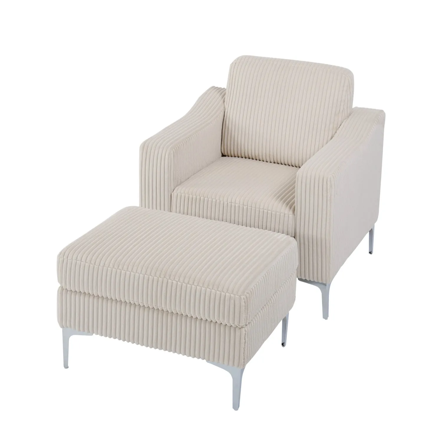 Streamdale Corduroy Convertible Sectional Sofa with Ottoman - Beige