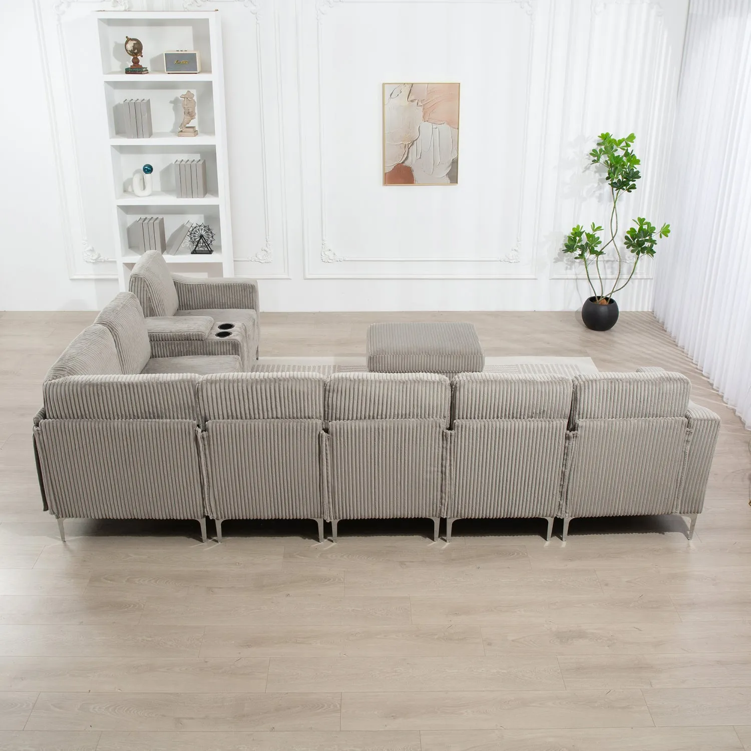 Streamdale Corduroy Convertible Sectional Sofa with Ottoman, Gray