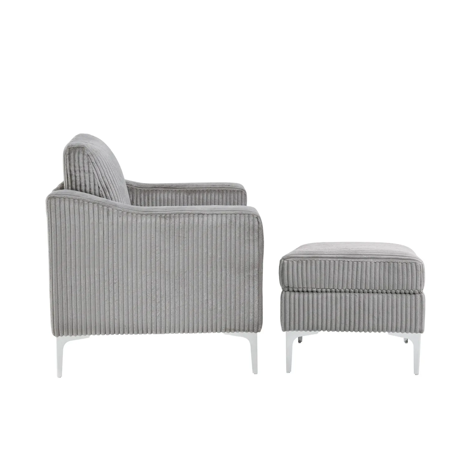 Streamdale Corduroy Convertible Sectional Sofa with Ottoman - Gray