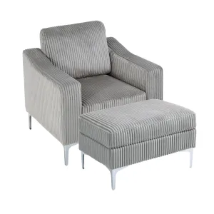 Streamdale Corduroy Convertible Sectional Sofa with Ottoman - Gray