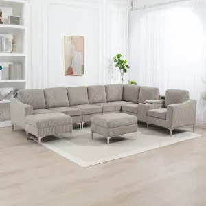 Streamdale Corduroy Convertible Sectional Sofa with Ottoman, Gray